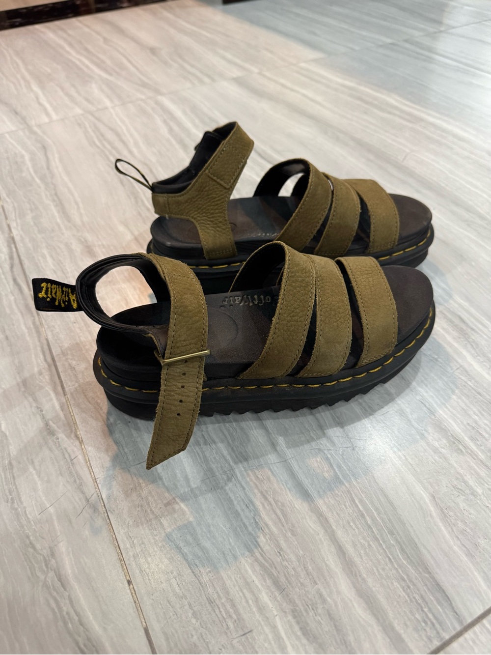 Dr. Martens Olive Green Strappy Platform Sandals